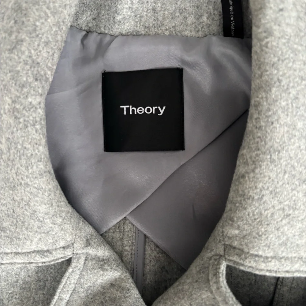 Theory Classic Heathered Gray Wool Cashmere Trench Coat M - Picture 3 of 15